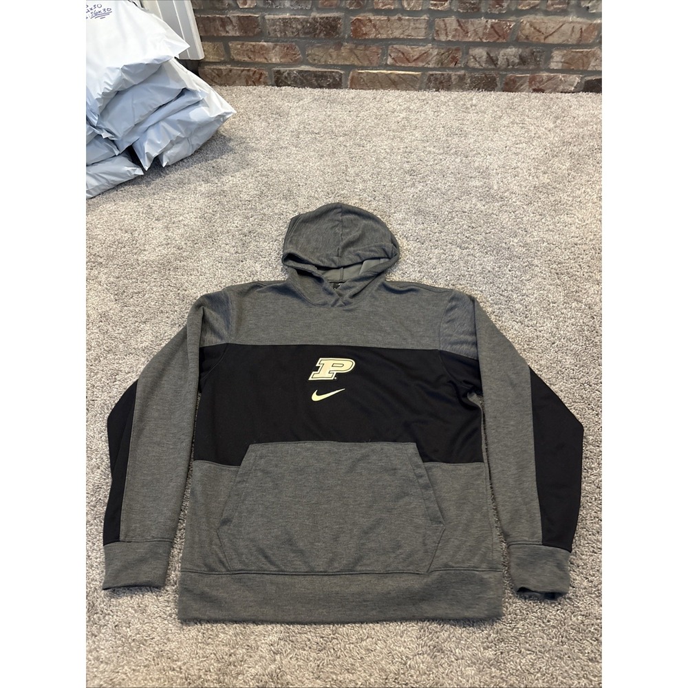 Nike DRI-FIT Purdue Center Swoosh Panel Hood Hoodie Black Gray Men's Medium M